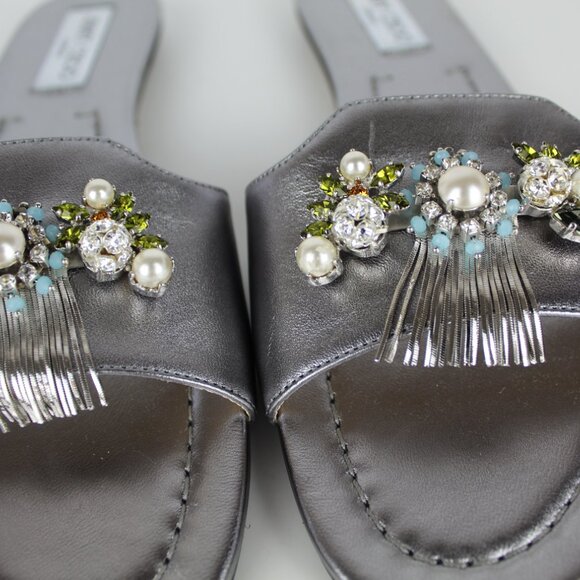 NEW JIMMY CHOO Embellished Metallic Slides - Flats for Resort, Events or Bridal - Picture 9 of 16
